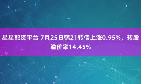 星星配资平台 7月25日鹤21转债上涨0.95%，转股溢价率14.45%