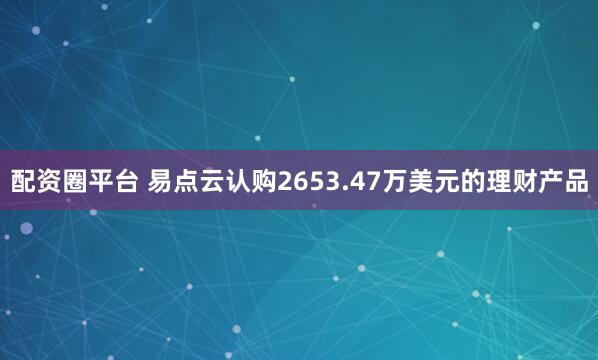 配资圈平台 易点云认购2653.47万美元的理财产品